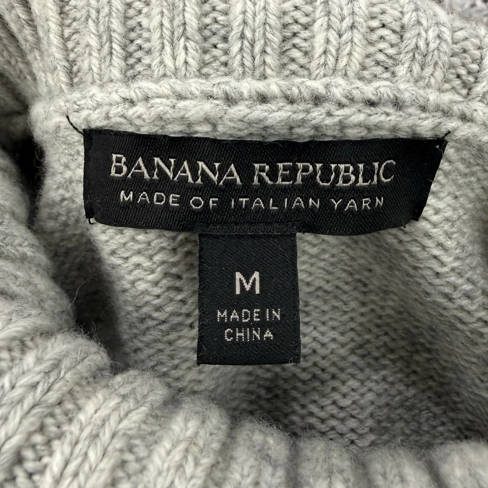 Banana Republic Sweater Men's M Gray Zephyr Cable Knit Merino Wool Mock Neck